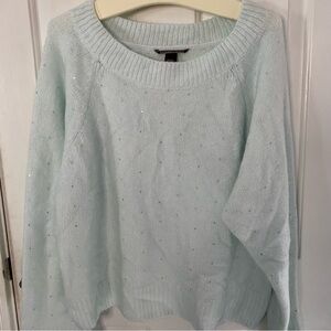 VICTORIA'S SECRET Size XL Mint Green Rhinestone Bling Slouchy Fuzzy Sweater NEW